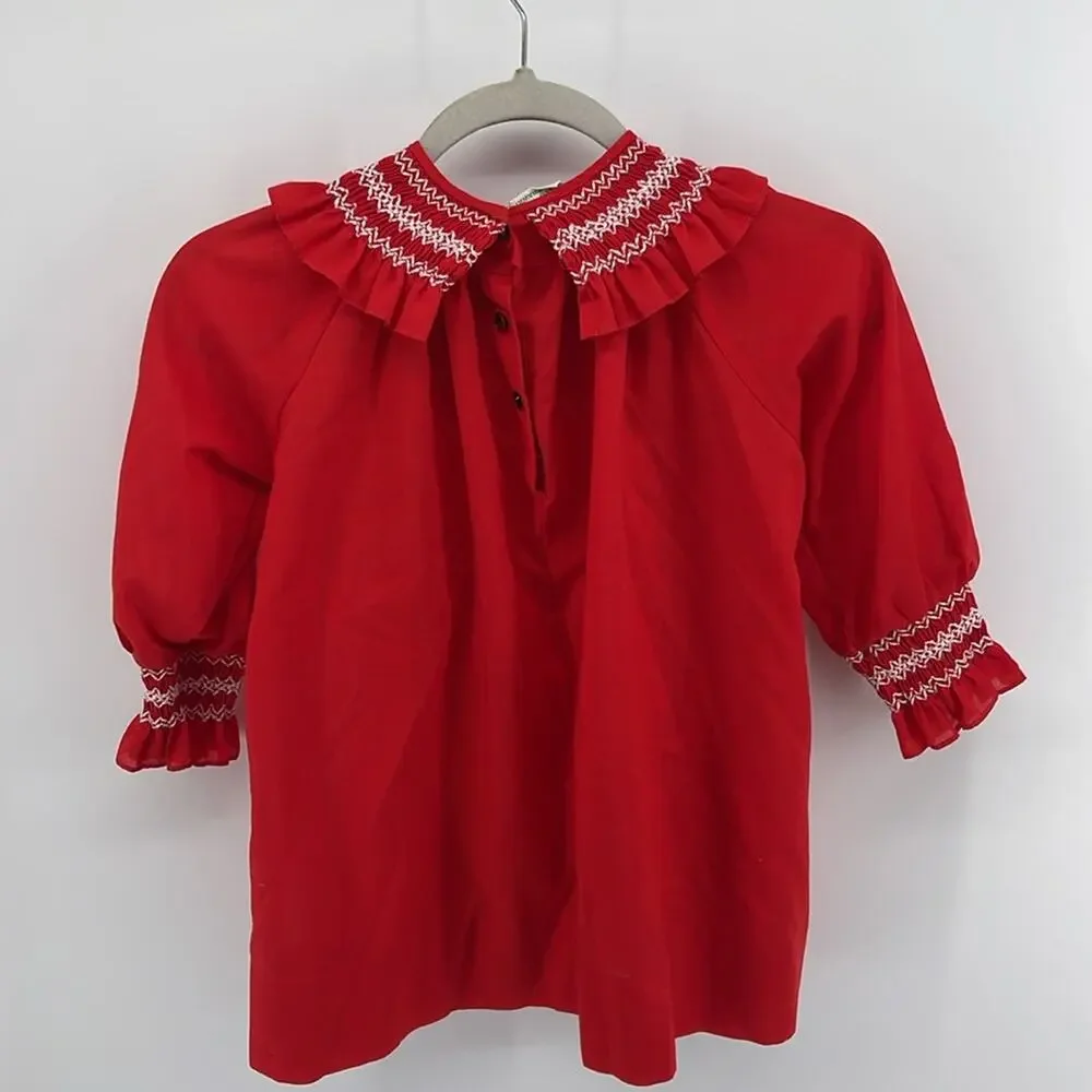 Vintage Kate Greenaway smocked neck collar Christmas long sleeve dress sz 6X